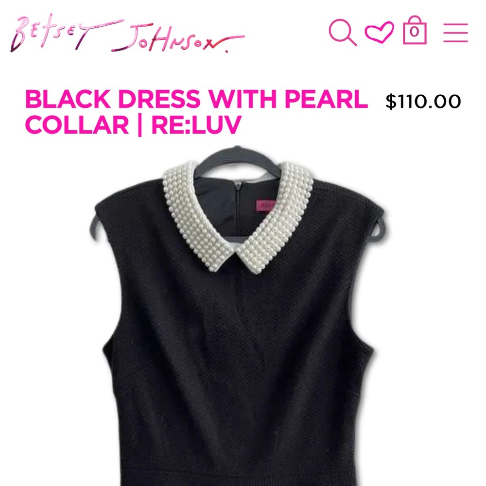 Betsey Johnson Black Midi Dress with Pearl Collar - Picture 12 of 13